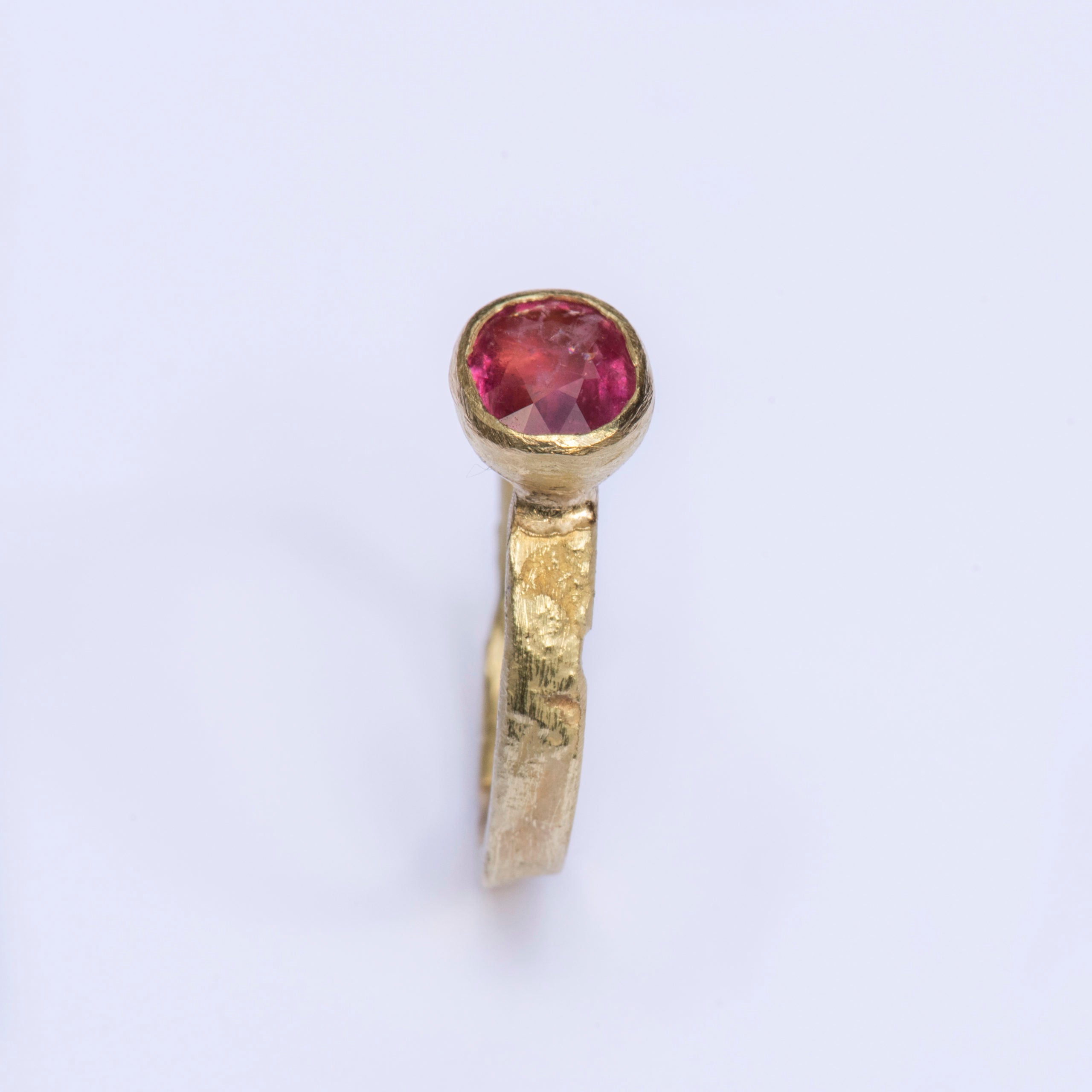 Pink Tourmaline organic hammered ring by Disa Allsopp