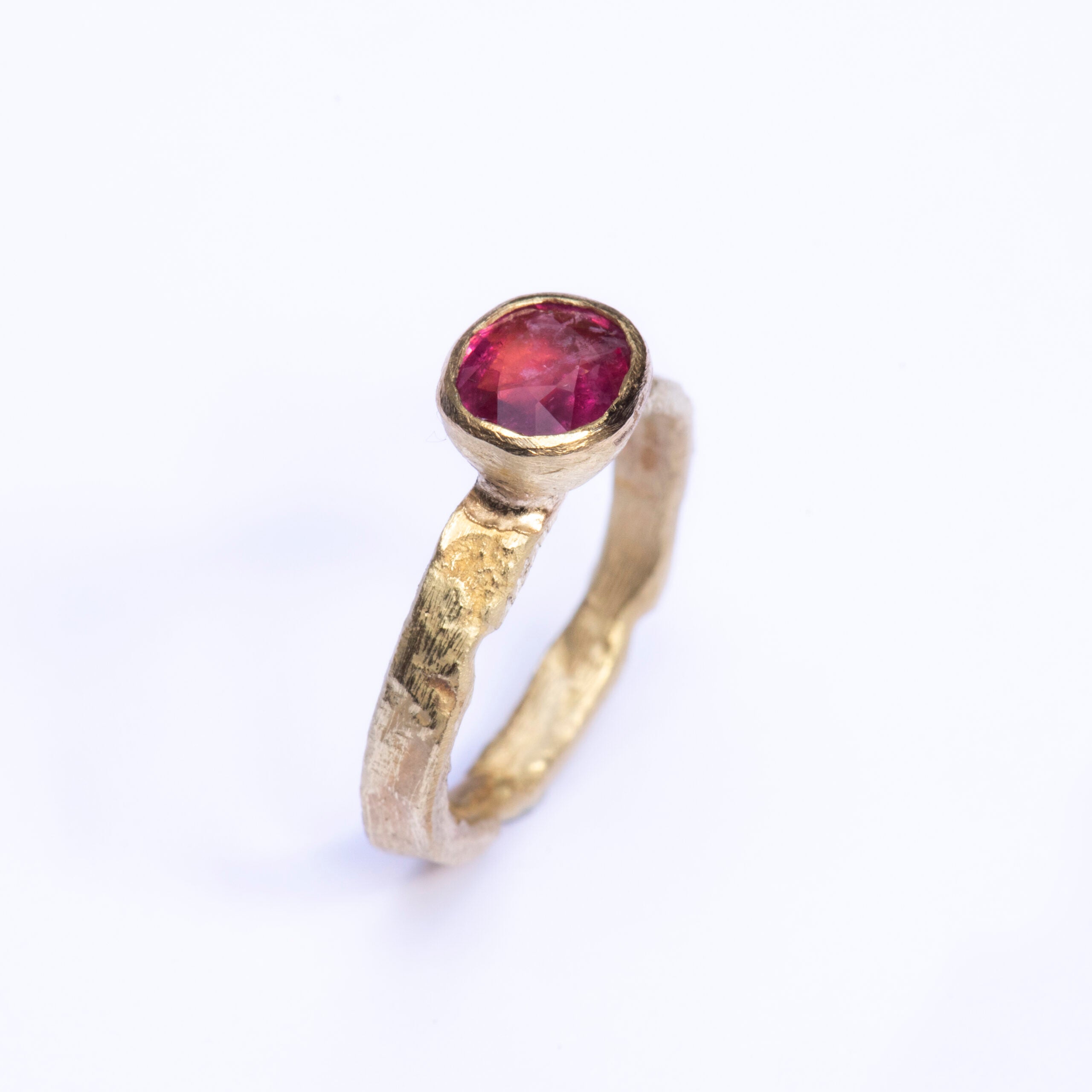 Pink Tourmaline organic hammered ring by Disa Allsopp