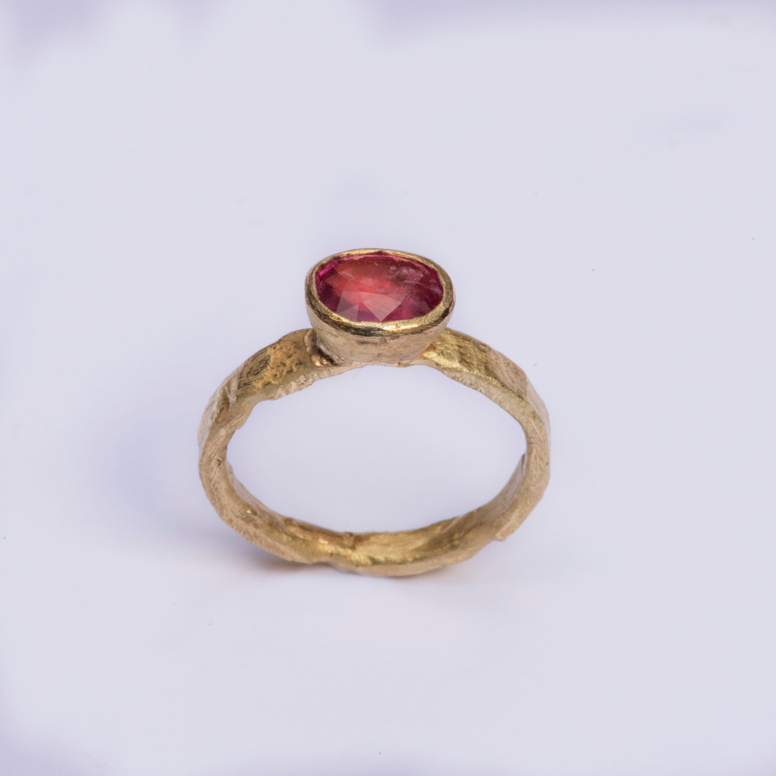 Pink Tourmaline organic hammered ring by Disa Allsopp