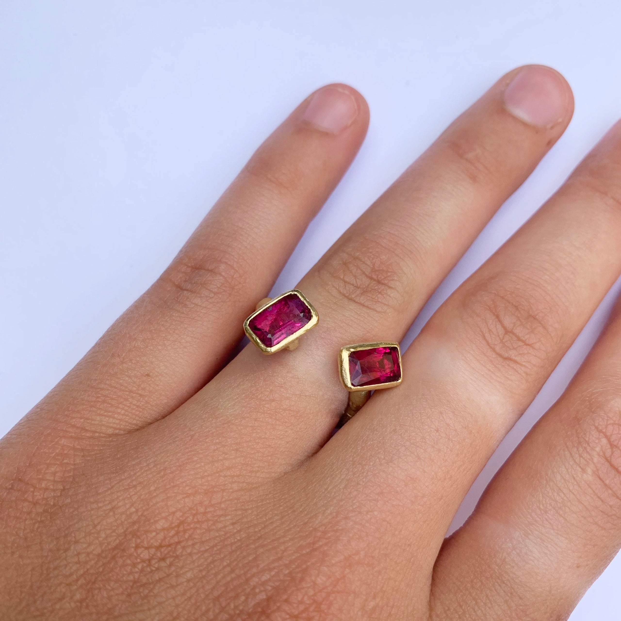 Open ring with pink tourmalines by Disa Allsopp