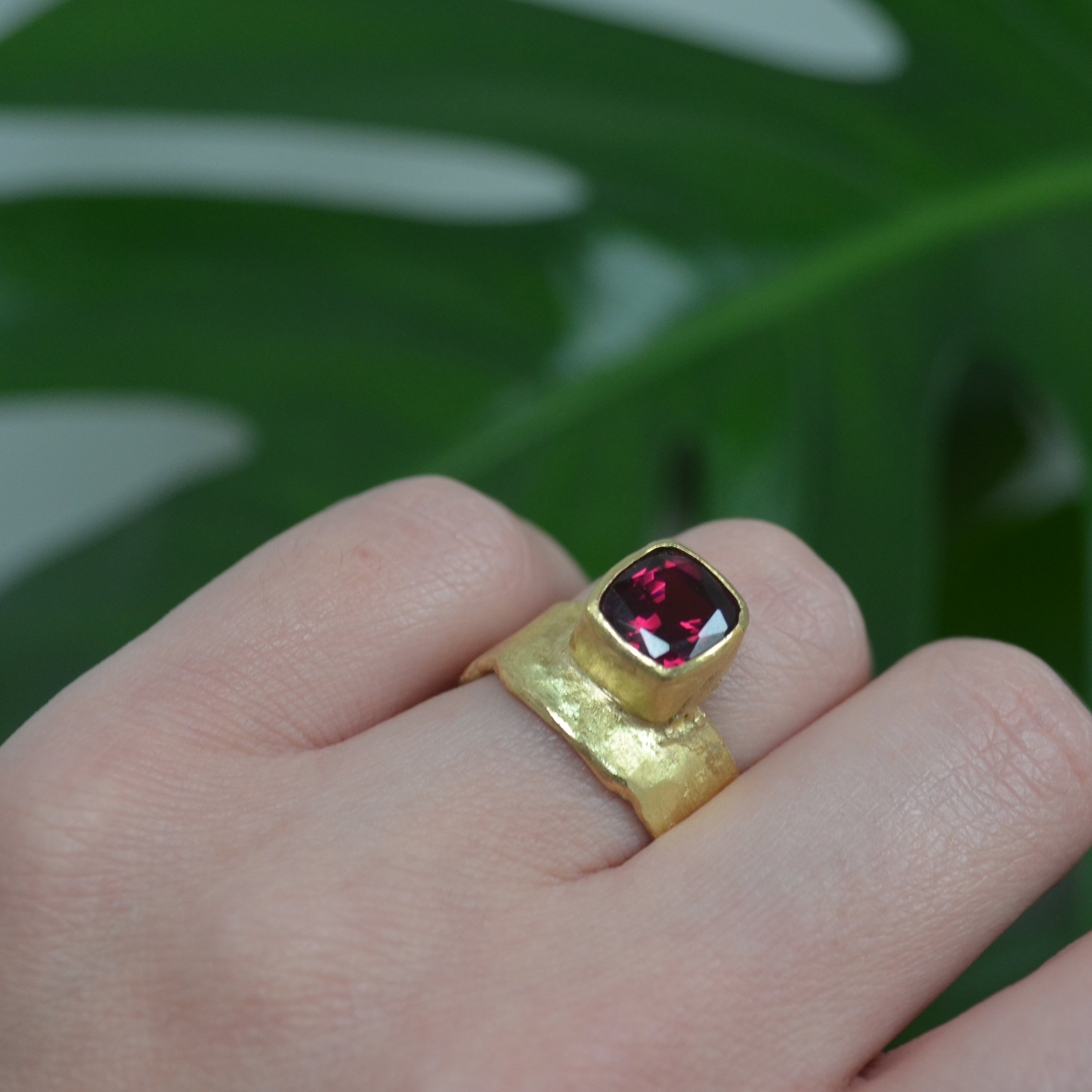 Rhodolite Garnet Wide 18k gold ring by Disa Allsopp