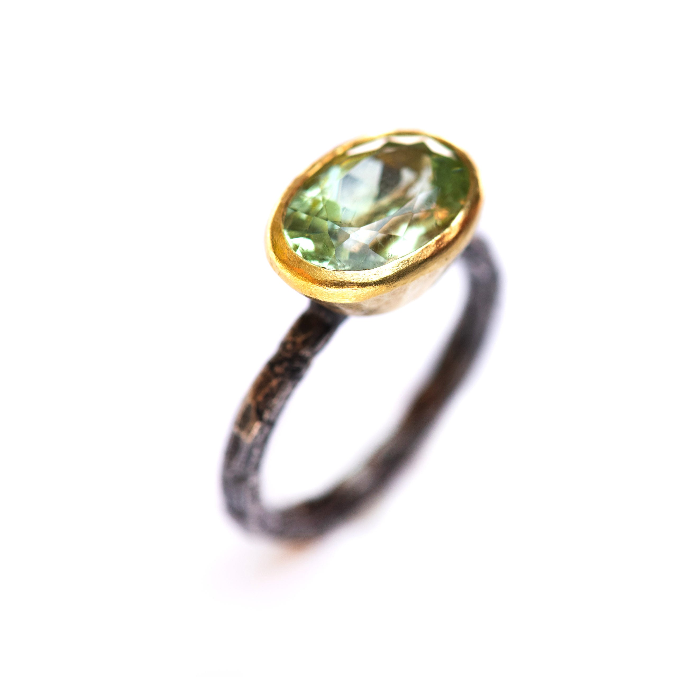 Gold Set Mint Tourmaline Oxidised Ring by Disa Allsopp