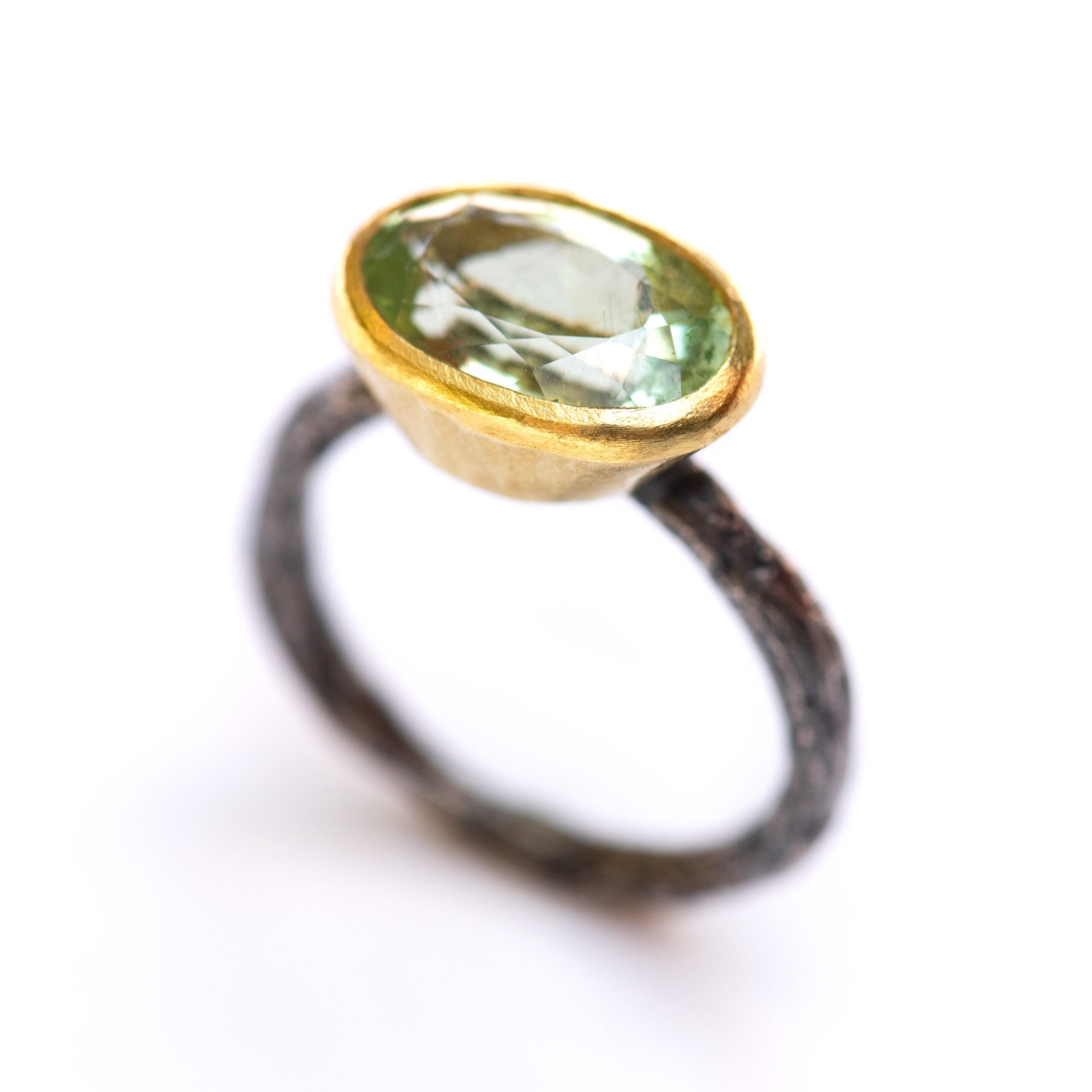 Gold Set Mint Tourmaline Oxidised Ring by Disa Allsopp