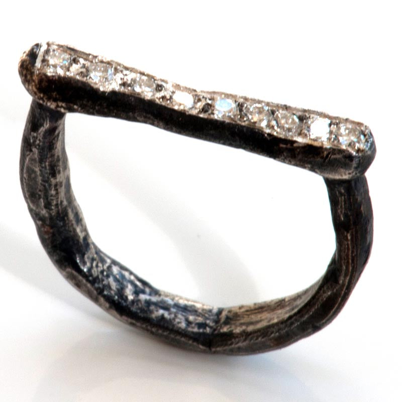 Diamond & Oxidised Silver Horseshoe Ring by Disa Allsopp