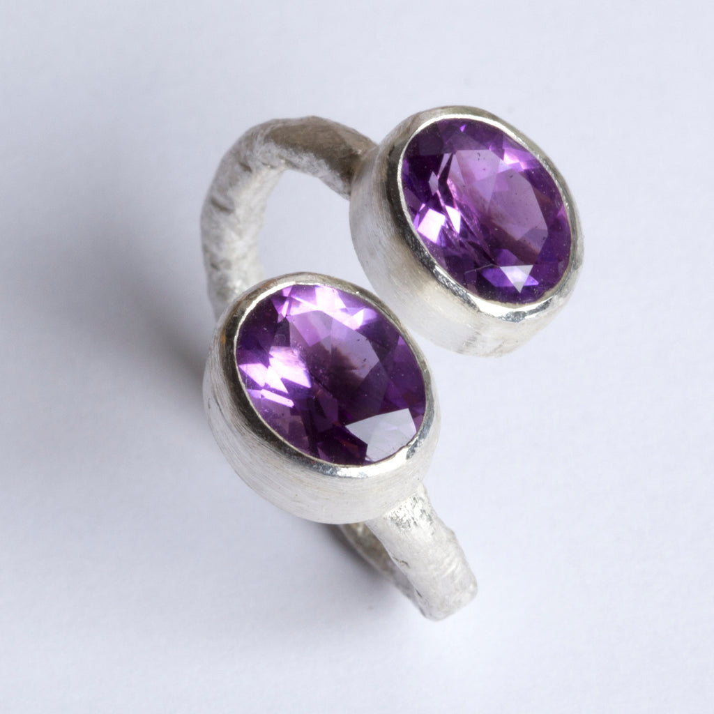 Double Amethyst Silver Ring by Disa Allsopp
