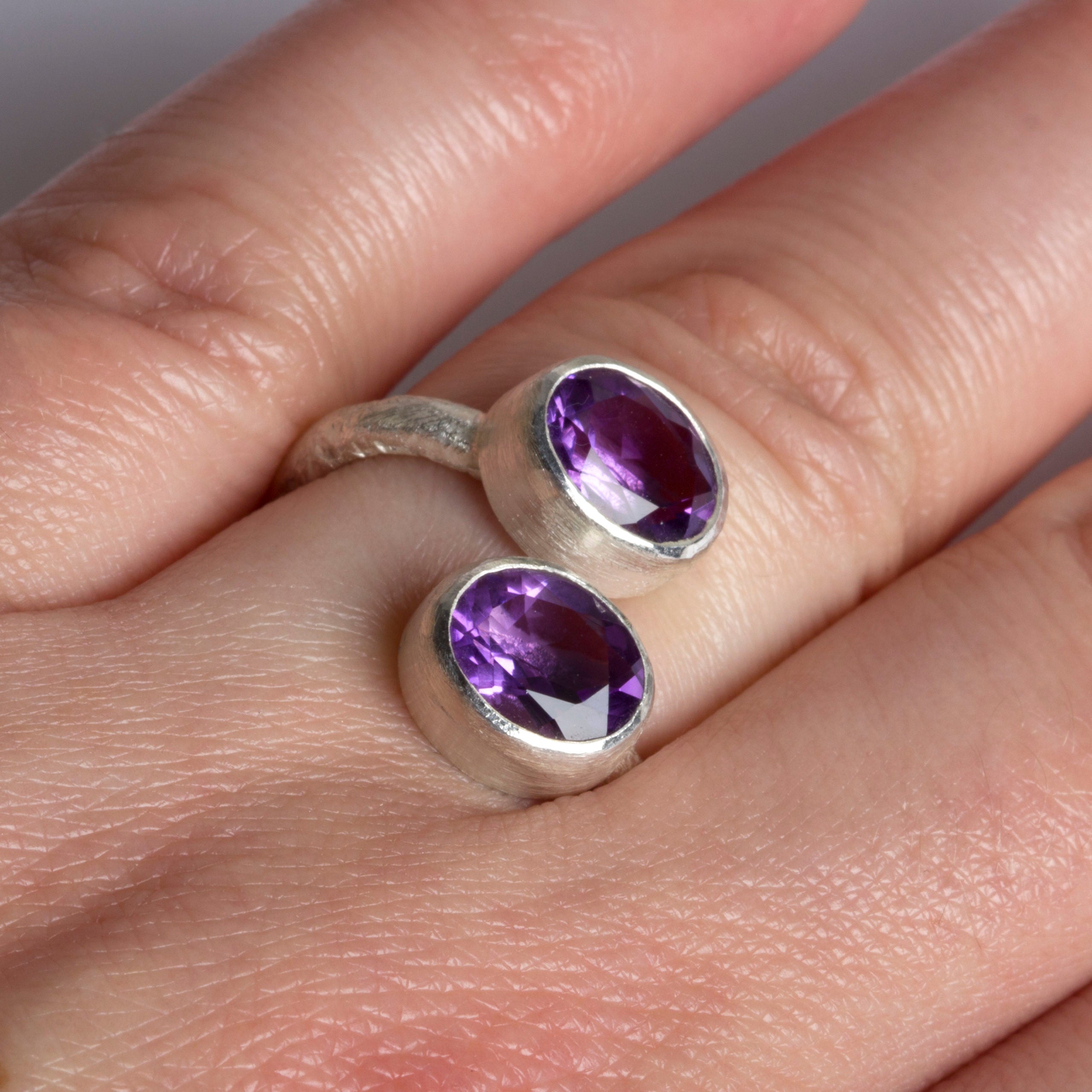 Double Amethyst Silver Ring by Disa Allsopp