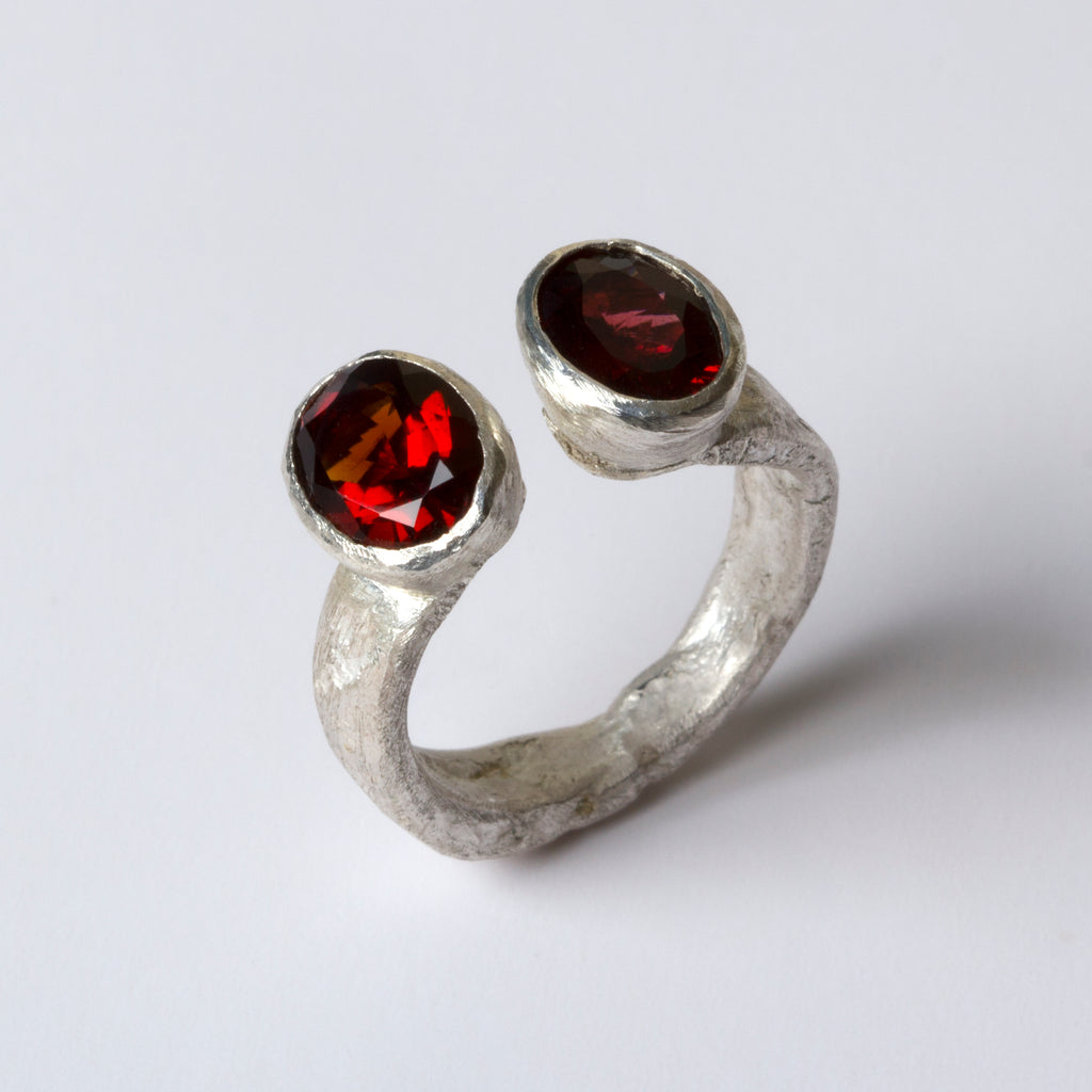 Double Garnet Silver Ring by Disa Allsopp