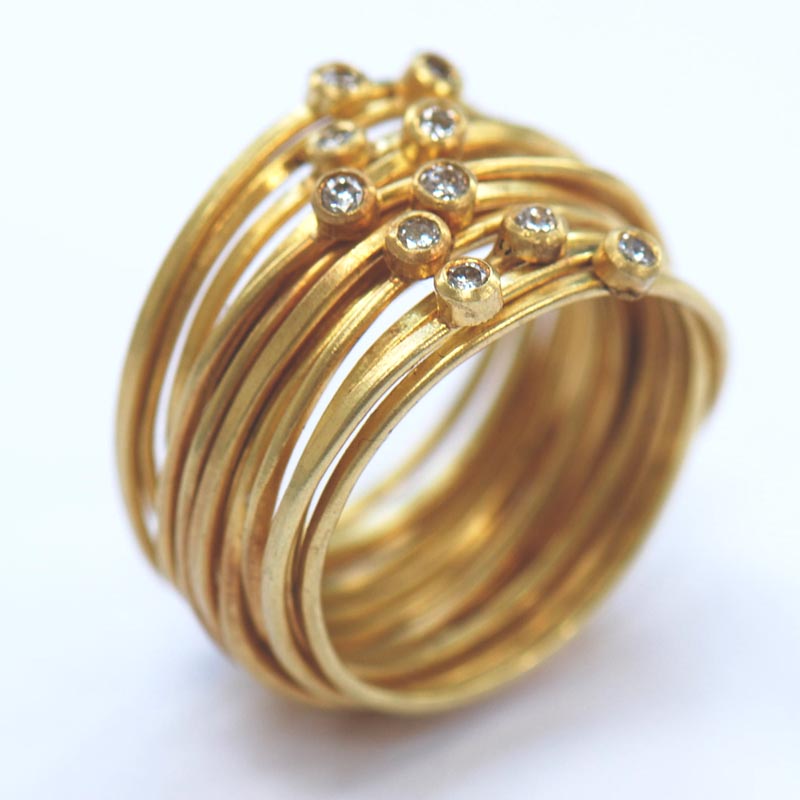 Ten Diamond Gold Spaghetti Ring
