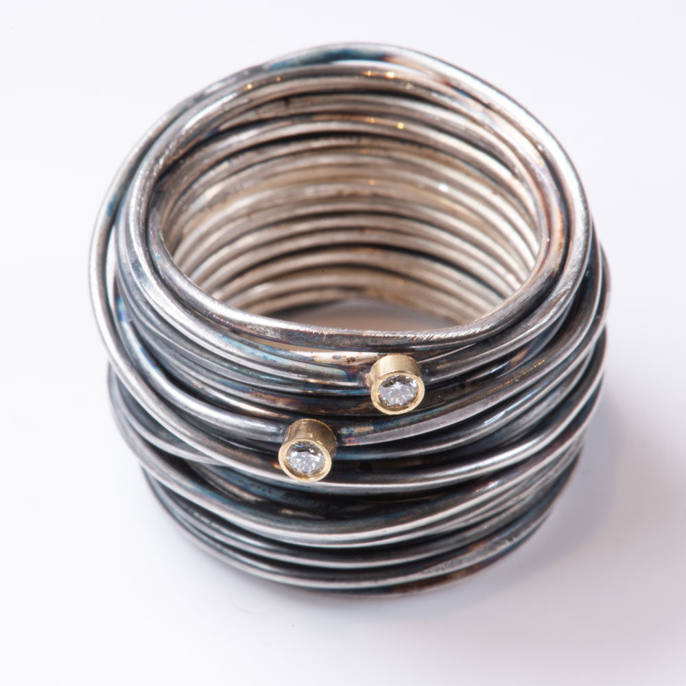 Two Diamond Oxidised Grande Spaghetti Ring by Disa Allsopp