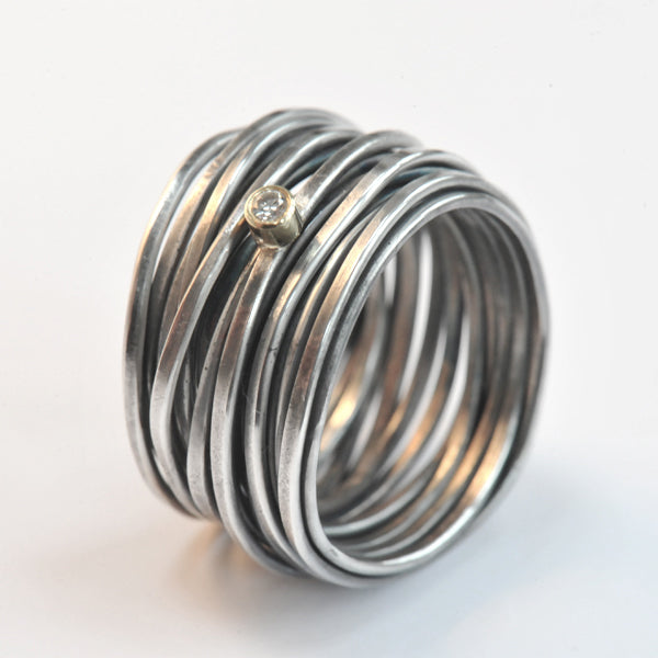 Oxidised Silver Diamond Spaghetti Ring