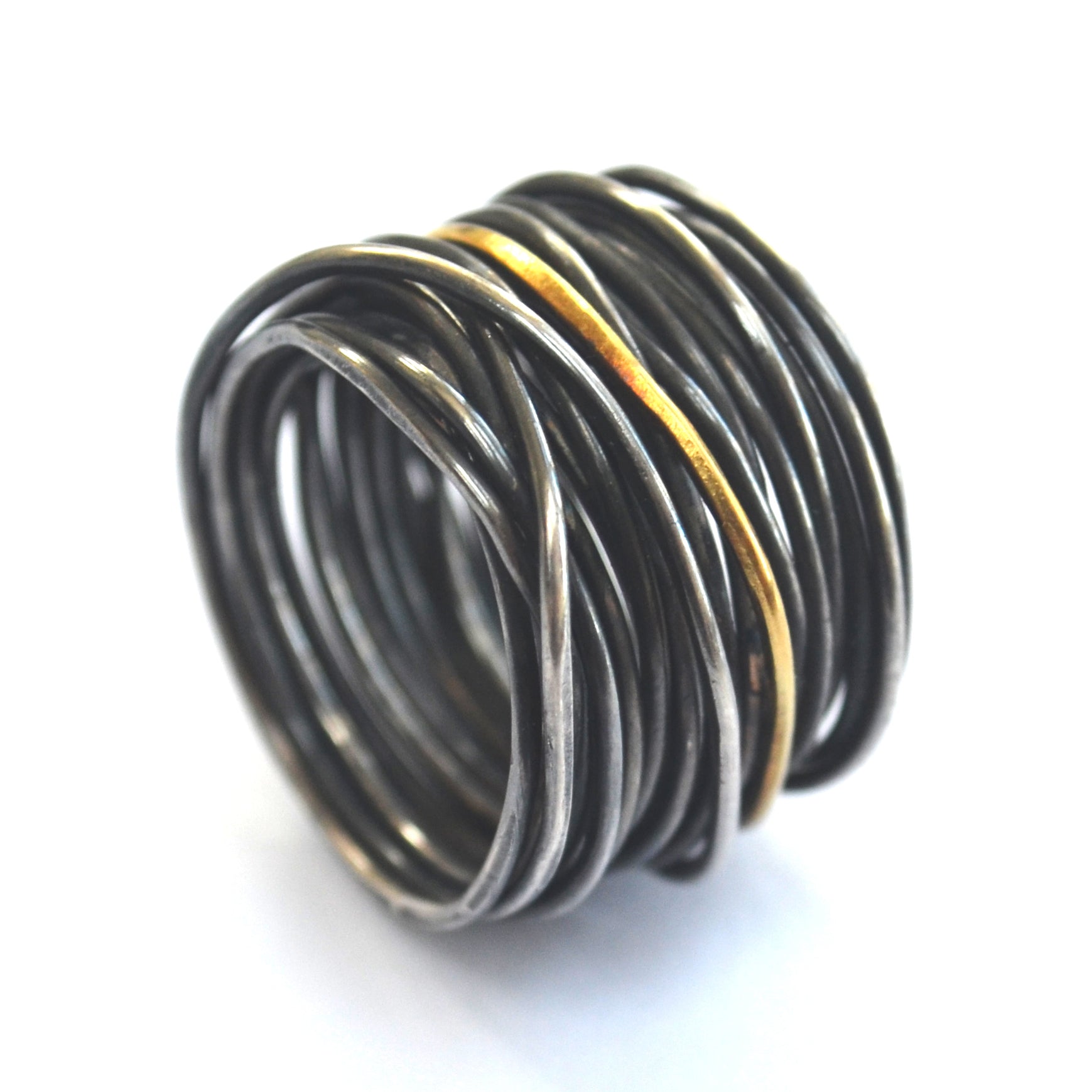 One Gold Strand Oxidised Spaghetti Ring