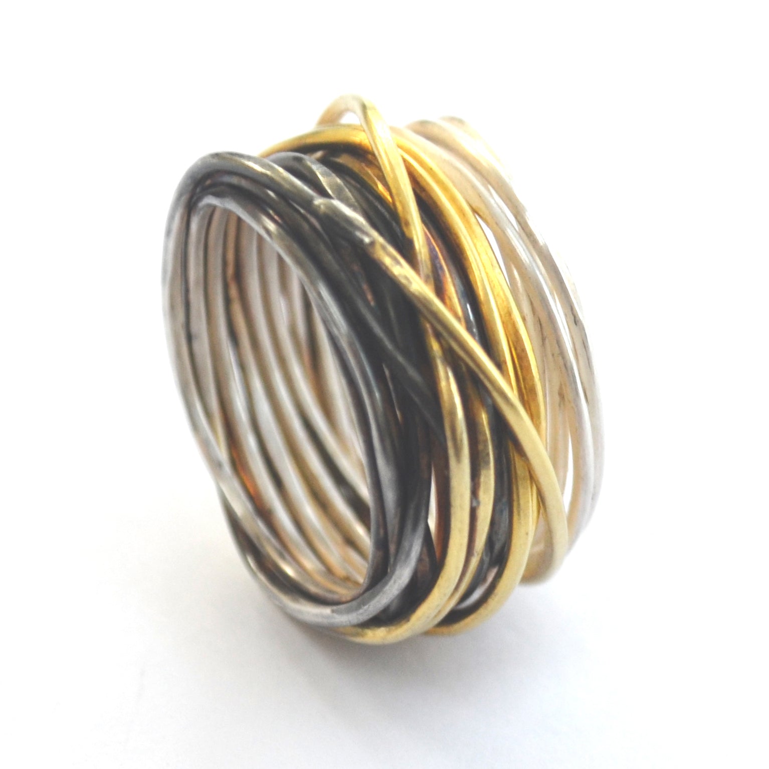 Five Gold Strand Part Oxidised Spaghetti ring