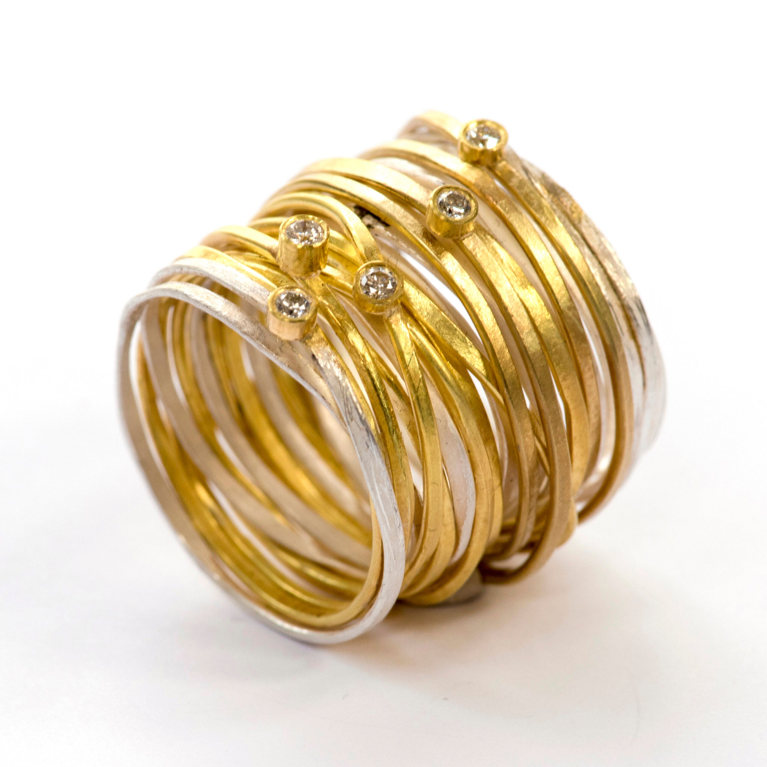 Five Diamond Ten Gold Strand Spaghetti Ring