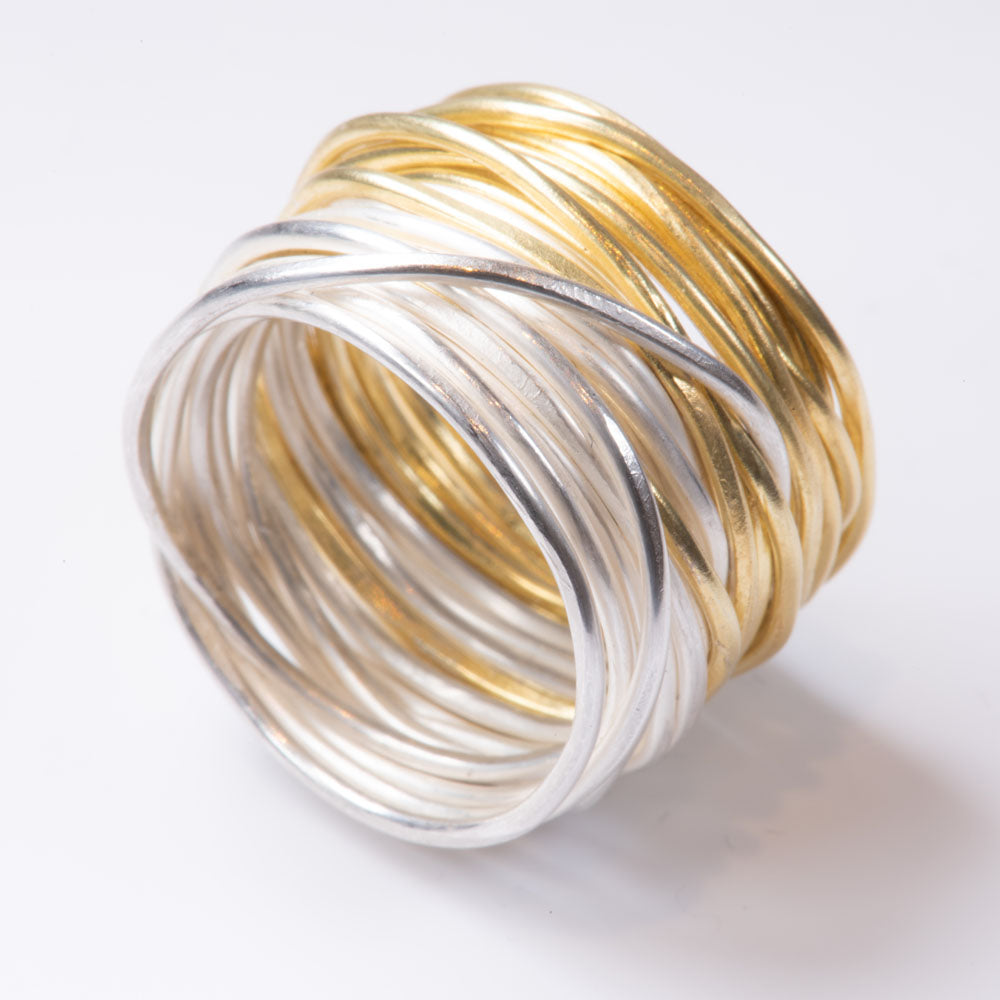 Gold and Silver Grande Spaghetti Ring by Disa Allsopp
