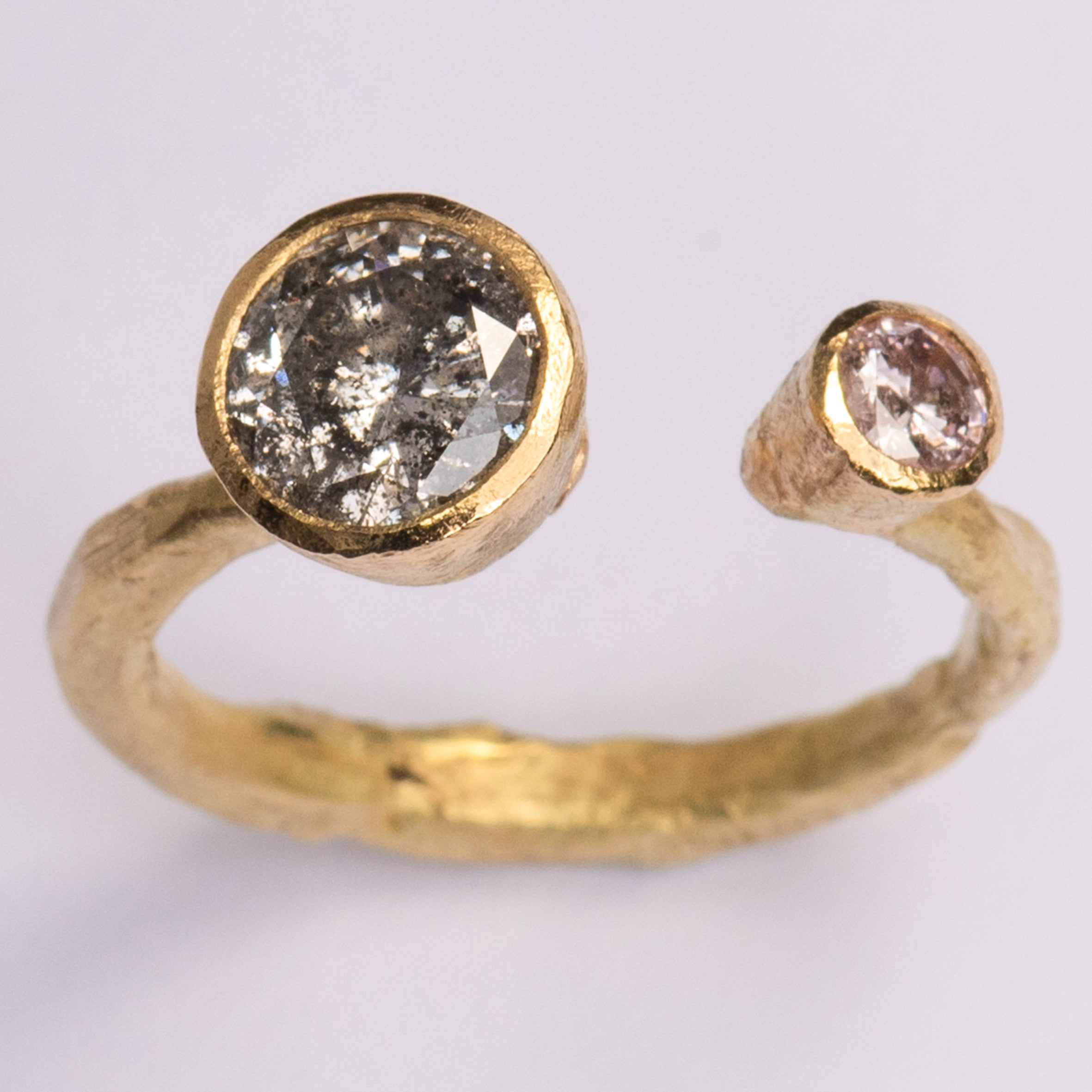 Salt n Pepper & Pink Diamond 18k Gold Open Ring by Disa Allsopp