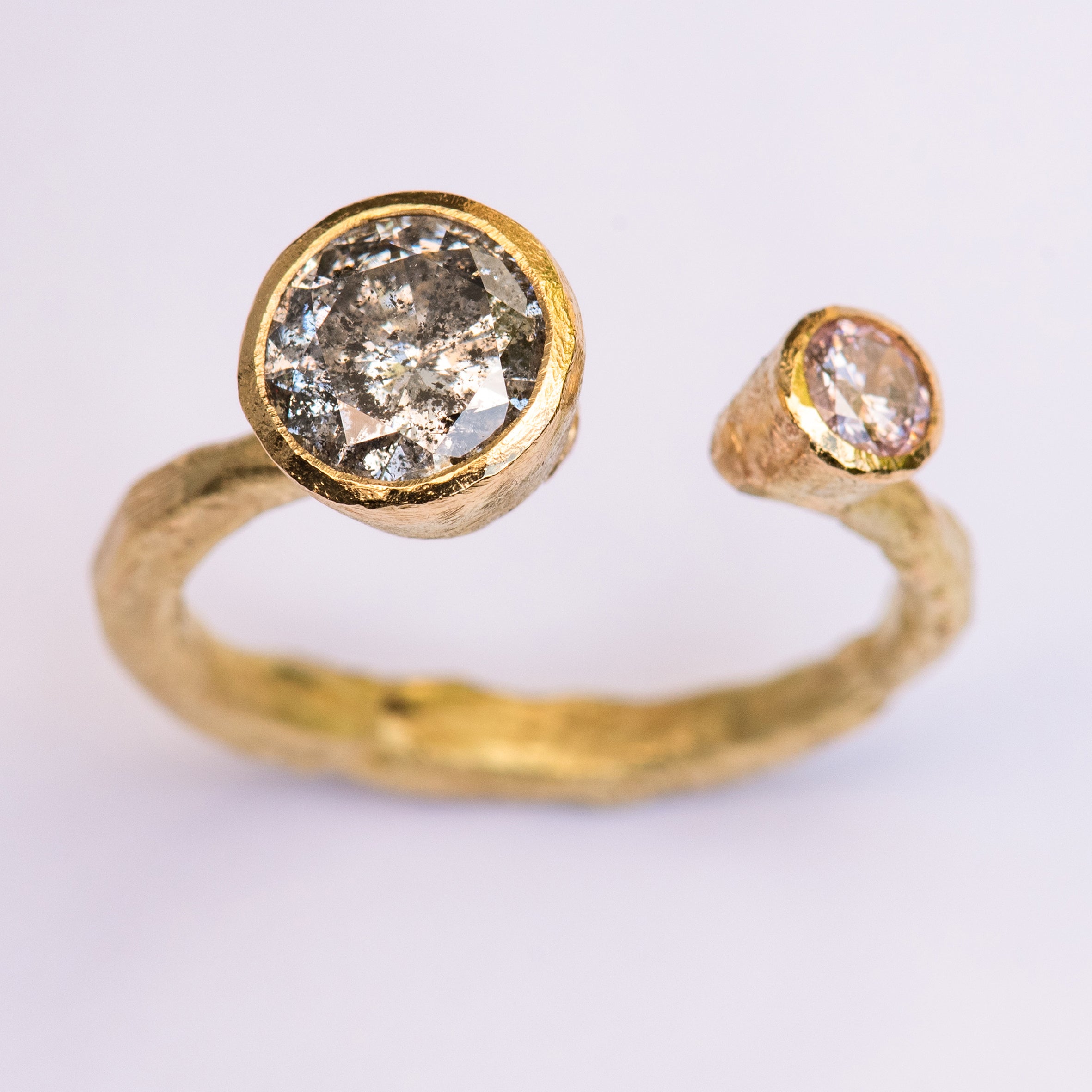 Salt n Pepper & Pink Diamond 18k Gold Open Ring by Disa Allsopp