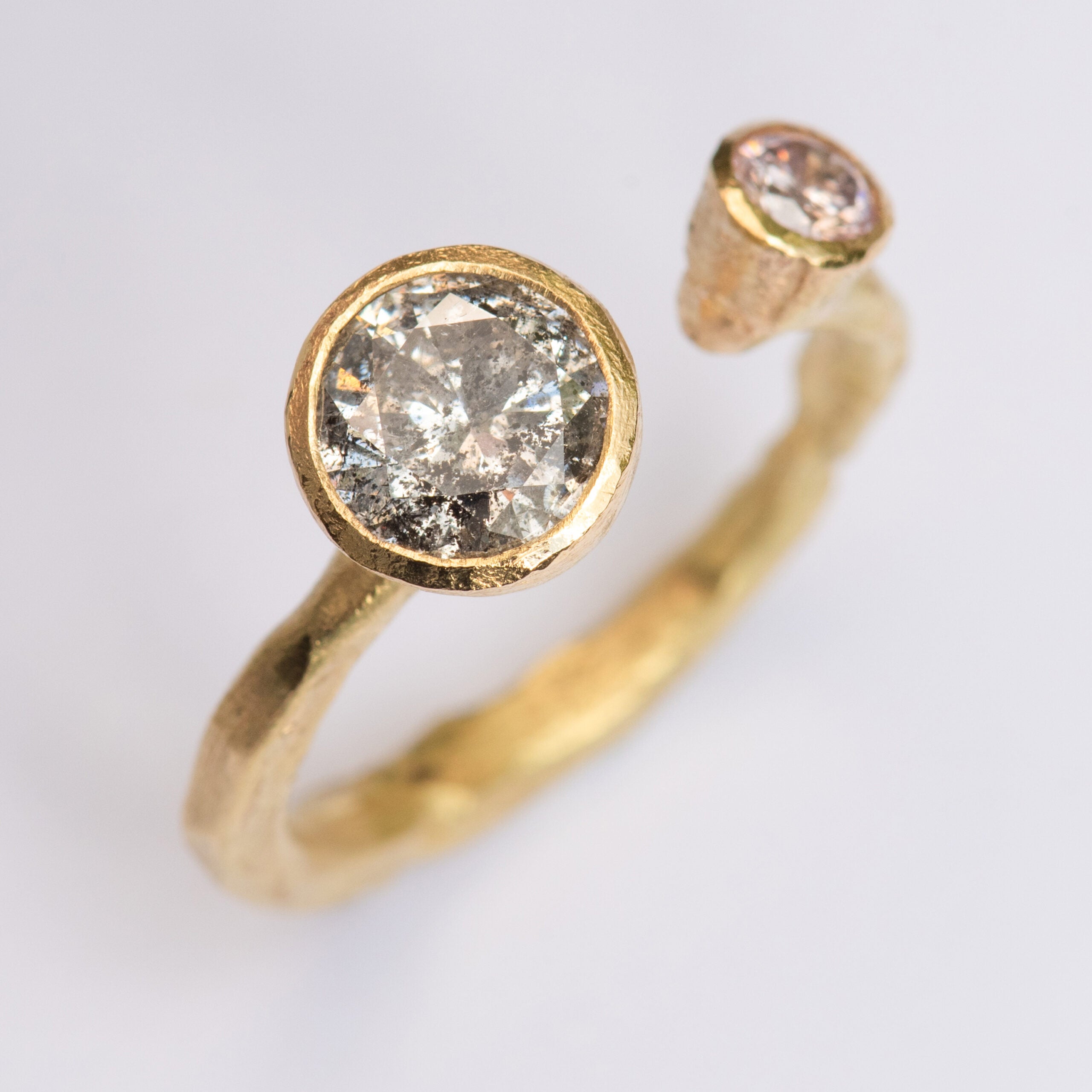 Salt n Pepper & Pink Diamond 18k Gold Open Ring by Disa Allsopp