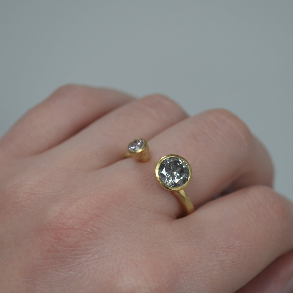 Salt n Pepper & Pink Diamond 18k Gold Open Ring by Disa Allsopp