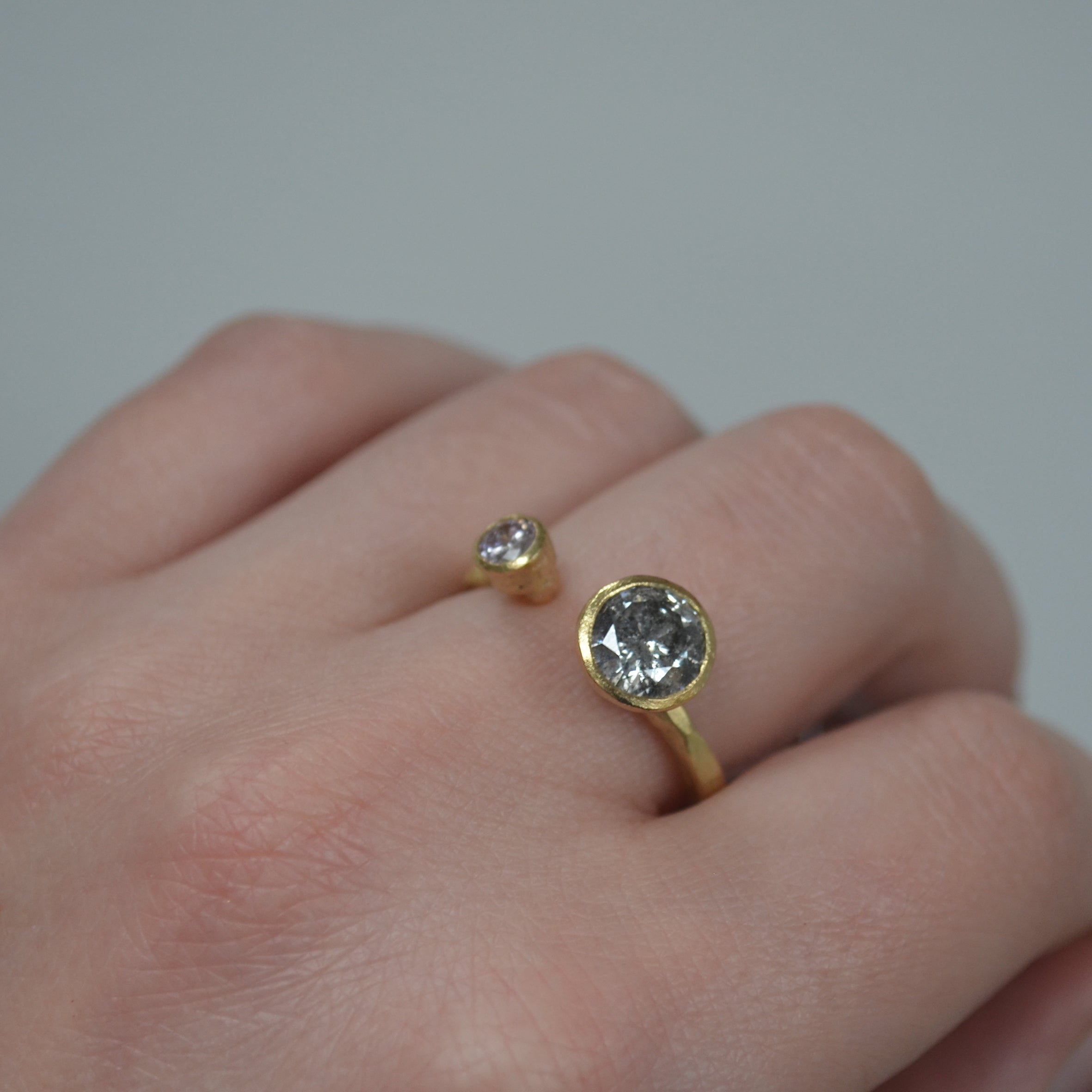 Salt n Pepper & Pink Diamond 18k Gold Open Ring by Disa Allsopp