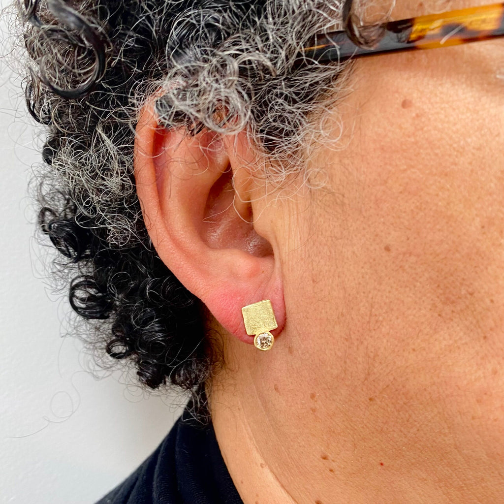 Square Stud Brown Diamond Earrings