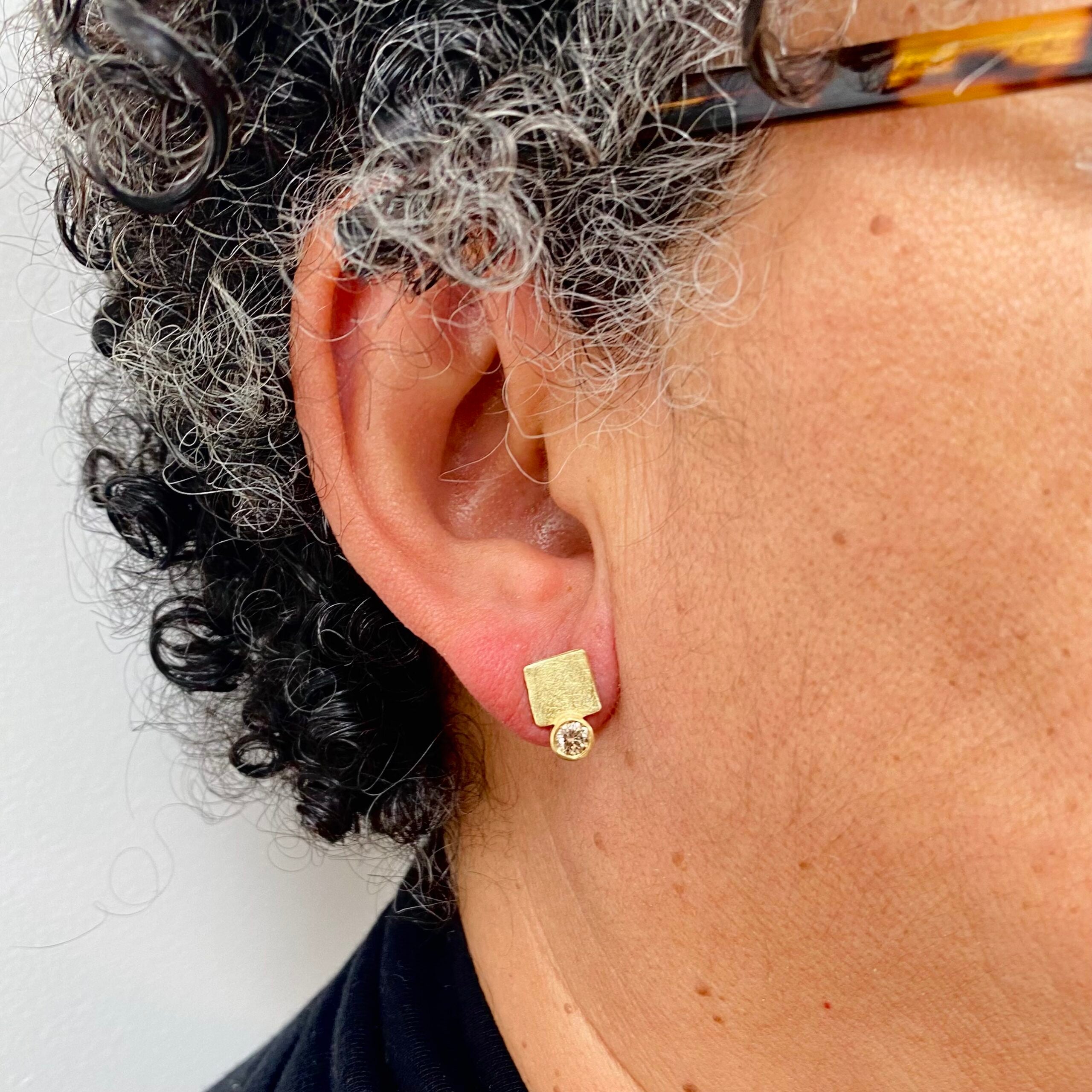 Square Stud Brown Diamond Earrings