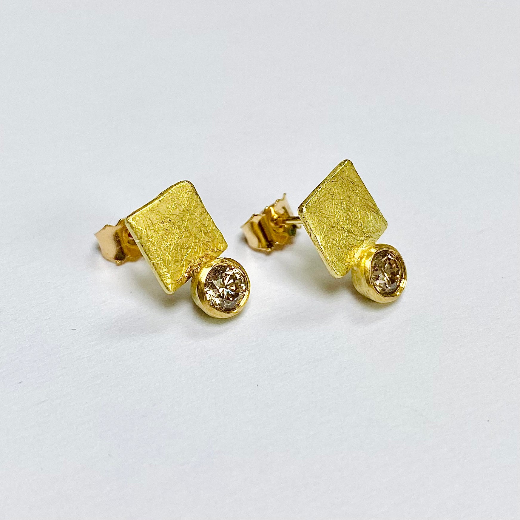 Square Stud Brown Diamond Earrings