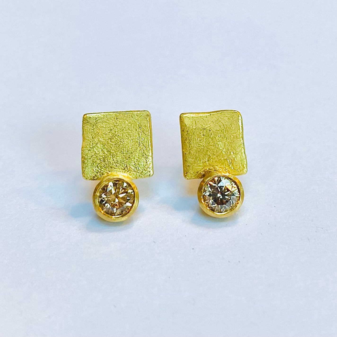 Square Stud Brown Diamond Earrings