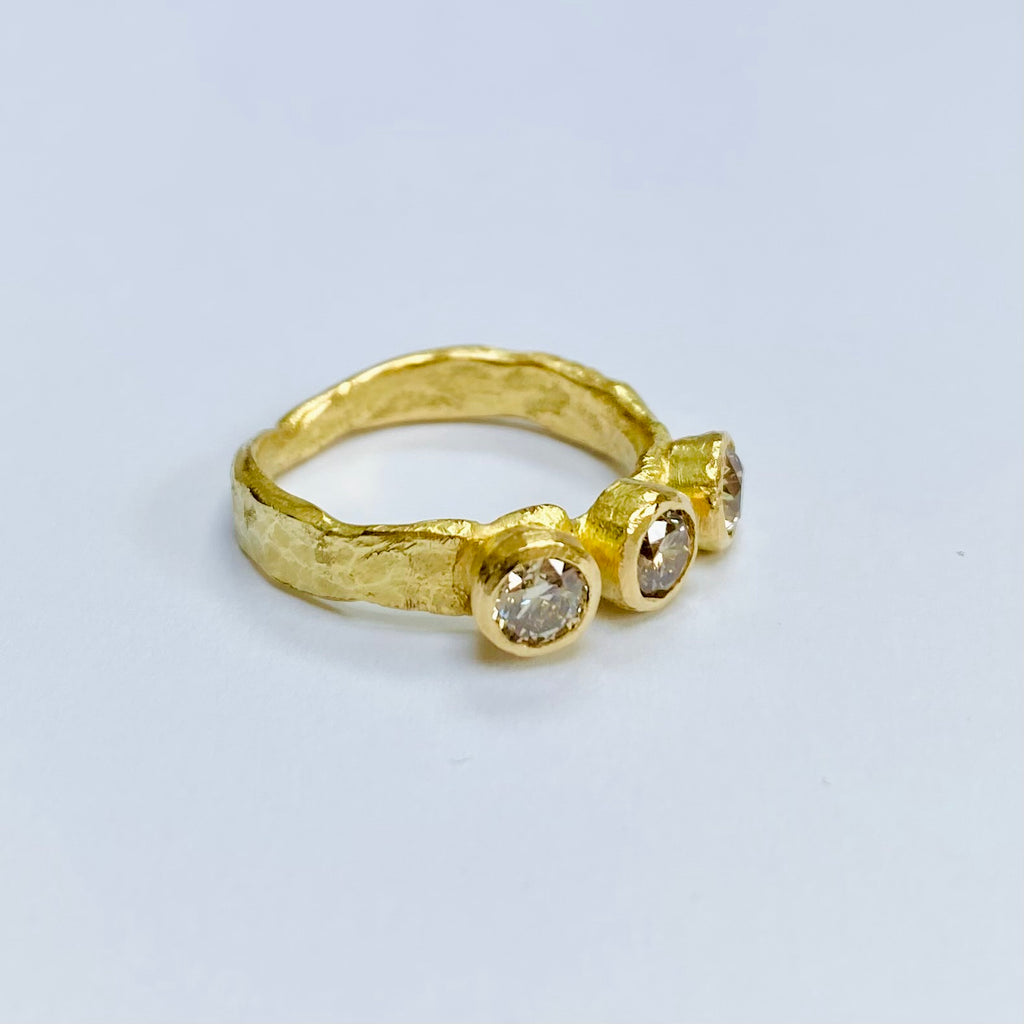 Triple Brown Diamond Hammered Ring by Disa Allsopp