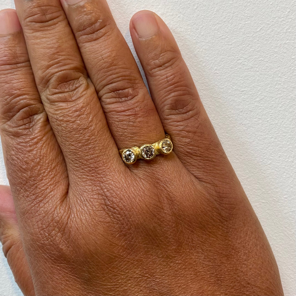 Triple Brown Diamond Hammered Ring by Disa Allsopp